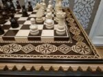 Chess Set: Chess Table "Bright Victory" decorated with beads + 2 stools + chess pieces "Elite" - Image 7