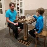 Chess set "Bright Victory" from solid ash wood, wooden board/table furniture, stools, chess pieces handmade modern Wedding Anniversary gift