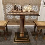 Chess Set: Chess Table "Bright Victory" decorated with beads + 2 stools + chess pieces "Elite"