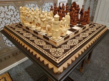 Chess set: Chess Board "Bright Victory" Decorated with beads + pieces "Knights" / "Game of Thrones"