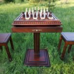Chess Set: Chess Table "Battle for Kings" with 2 Drawers + 2 stools + pieces "Elite"