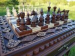 Wooden Chess set: Board "Battle for Kings" with 2 Drawers Decorated with beads + Chess pieces "Elite" - Image 3