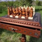 Handcrafted wooden chess set with hidden storage drawers