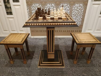 Chess Set: Chess Table "Bright Victory" + 2 stools + chess pieces "Classic Luxe"