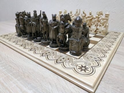 Wooden Chess Set: Board "Light in the Dark " + chess pieces "Knights"