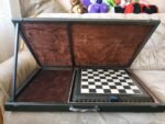 Box for storage chess set, Chess board and chess pieces Wooden box, solid wood, carry box Christmаs, handmade, Anniversary gift for husband