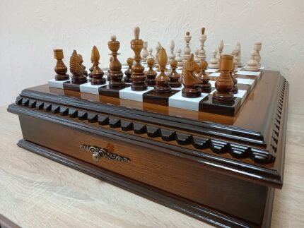 Chess Set: Chess Board with 2 Storage Drawers + chess pieces "Classic DeLuxe" in Ombre color