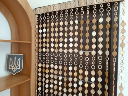 Wooden Slice Curtain “Leaves” light – Handmade door & window curtain, Full or Arch design