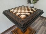 Wooden Chess set: Chess table "Waves of Aspiration" + 2 stools + chess pieces "Knights" Ombre color, super glossy - Image 6