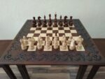 Wooden Chess set: Chess table "Waves of Aspiration" + 2 stools + chess pieces "Elite" - Image 3