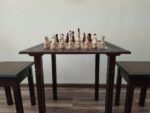 Wooden Chess set: Chess table "Waves of Aspiration" + 2 stools + chess pieces "Elite" - Image 6
