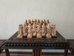 Wooden Chess set: Chess table "Waves of Aspiration" + 2 stools + chess pieces "Knights" Ombre color, super glossy - Image 3