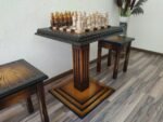 Wooden Chess set: Chess table "Waves of Aspiration" + 2 stools + chess pieces "Knights" Ombre color, super glossy - Image 5