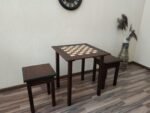 Wooden Chess set: Chess table “Waves of Aspiration” + 2 stools - Image 6