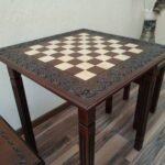 Wooden Chess set: Chess table “Waves of Aspiration” + 2 stools