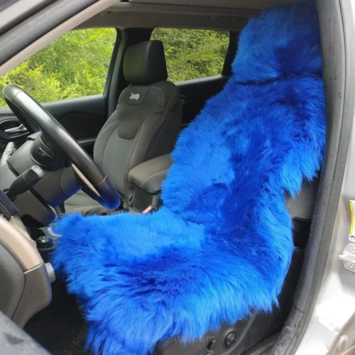premium sheepskin seat cover in blue color