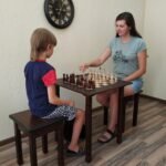 Wooden Chess set: Chess table "Waves of Aspiration" + 2 stools + chess pieces "Elite"