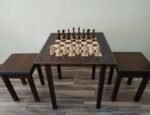 Wooden Chess set: Chess table "Waves of Aspiration" + 2 stools + chess pieces "Elite" - Image 2
