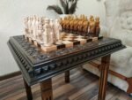Wooden Chess set: Chess table "Waves of Aspiration" + chess pieces "Knights" Ombre color, super glossy - Image 2