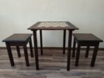 Wooden Chess set: Chess table “Waves of Aspiration” + 2 stools - Image 7