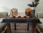 Wooden Chess set: Chess table "Waves of Aspiration" + chess pieces "Knights" Ombre color, super glossy - Image 6