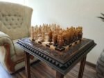 Wooden Chess set: Chess table "Waves of Aspiration" + chess pieces "Knights" Ombre color, super glossy - Image 7