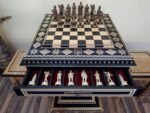 Chess set: Chess Table "Star of life" with Drawers + 2 stools + pieces "Cossacks" & "Armed Forces of Ukraine" - Image 6