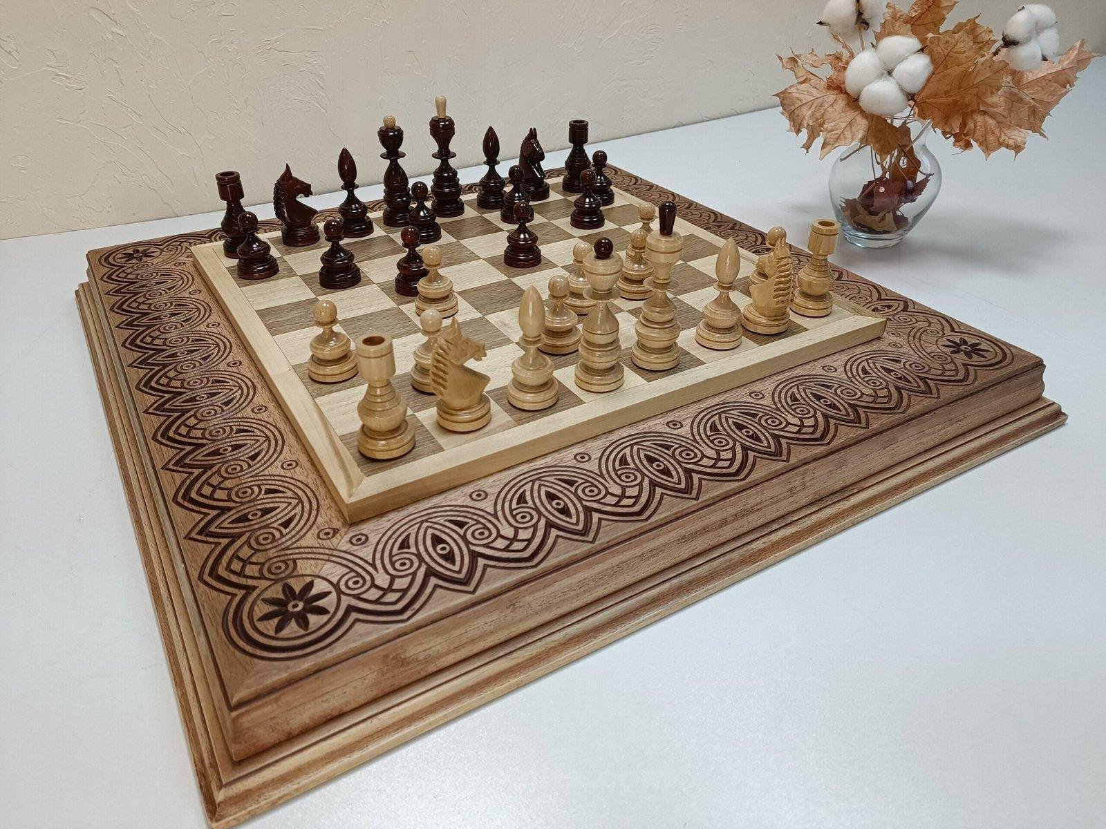 il_fullxfull.4778874910_r3yr-scaled-1.jpg Wooden Chess Set: Chess Board "Eco" + glossy pieces "Classic Deluxe" - Image 1