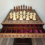 Chess Set: Chess Table "The Art of a Winner" with 2 Drawers and Cells + chess pieces "Elegant classic" - Image 3