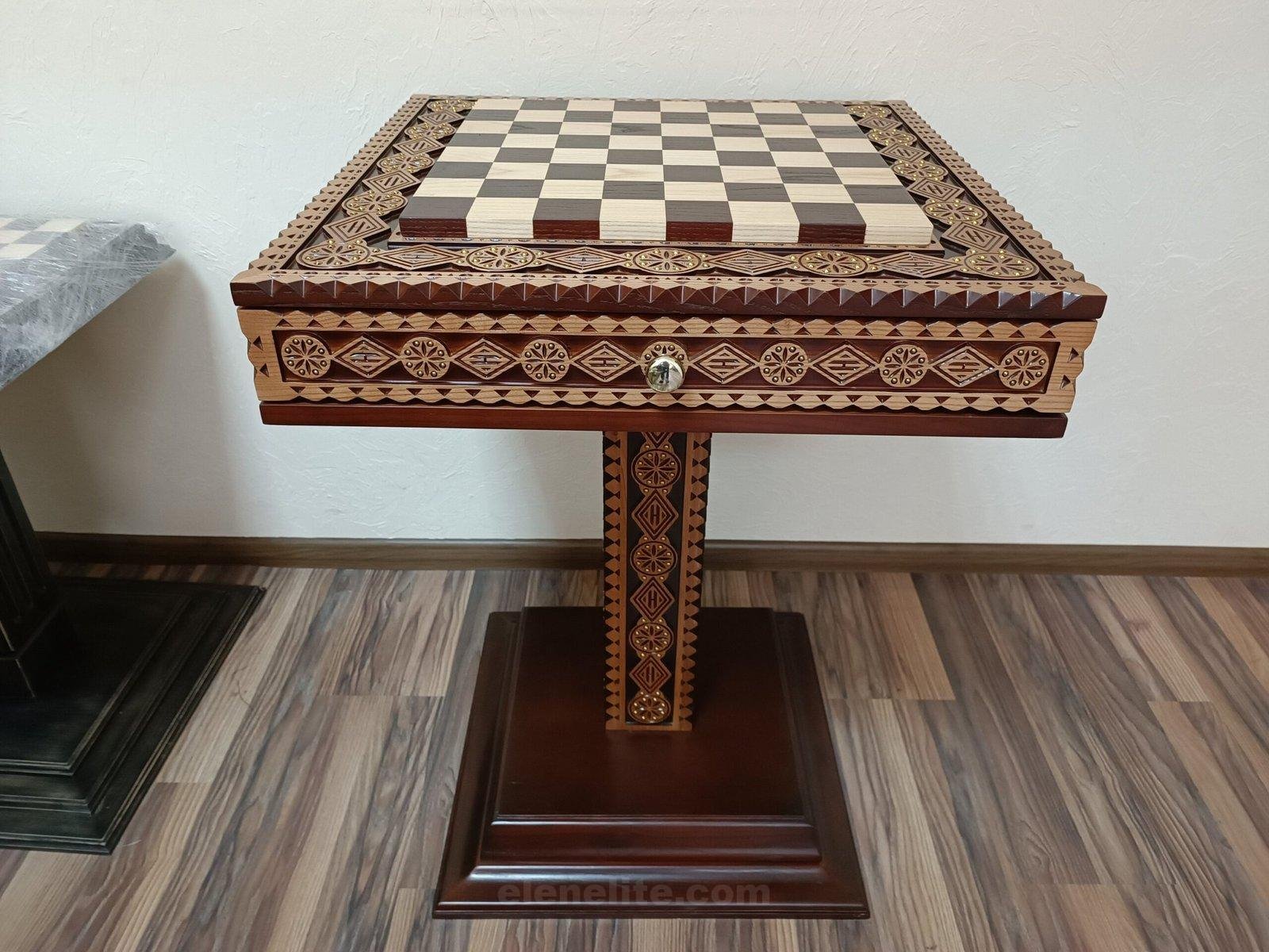 il_fullxfull.4788246194_ob7n-scaled-1.jpg Chess Table "The Art of a Winner" with 2 Drawers and Cells - Image 1