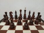 Chess Set Chess Table "Luxury Leaves" Cherry color +2 stools + glossy pieces "Elite" - Image 7