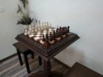 Chess Set Chess Table "Luxury Leaves" Cherry color +2 stools + glossy pieces "Elite" - Image 2