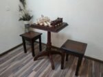 Chess Set Chess Table "Luxury Leaves" Cherry color +2 stools + glossy pieces "Elite" - Image 3