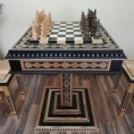 Chess Set: Chess Table "Bright Victory" with Drawers + 2 stools + chess pieces "Game of Thrones"