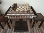 Chess Set: Chess Table "Bright Victory" with Drawers, dark color + 2 stools + chess pieces "Classic Deluxe" - Image 2