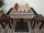 Chess Set: Chess Table "Bright Victory" with Drawers + 2 stools + chess pieces "Knights" & "Cossacks"
