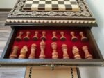 Chess Set: Chess Table "Bright Victory" with Drawers, light color + 2 stools + chess pieces "Elegant Classic" - Image 6