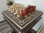 Chess Set: Chess Table "Bright Victory" with Drawers, light color + 2 stools + chess pieces "Elegant Classic" - Image 3