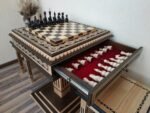 Chess Set: Chess Table "Bright Victory" with Drawers + 2 stools + chess pieces "Elite" - Image 6