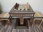 Chess Set: Chess Table "Bright Victory" with Drawers + 2 stools + chess pieces "Classic Deluxe"