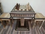 Chess Set: Chess Table "Bright Victory" with Drawers + 2 stools + chess pieces "Classic Luxe" - Image 2