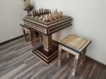 Chess Set: Chess Table "Bright Victory" with Drawers + 2 stools + chess pieces "Classic Luxe"