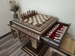 Chess Set: Chess Table "Bright Victory" with Drawers + 2 stools + chess pieces "Classic Luxe" - Image 6