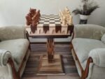 Chess Set: Chess Table "Streaks of Power" with Drawers + 2 stools + pieces "Elegant Classic" - Image 3