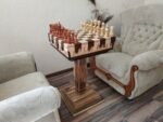 Chess Set: Chess Table "Streaks of Power" with Drawers + 2 stools + pieces "Elegant Classic"