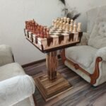 Chess Set: Chess Table "Streaks of Power" with Drawers + 2 stools + pieces "Elegant Classic"