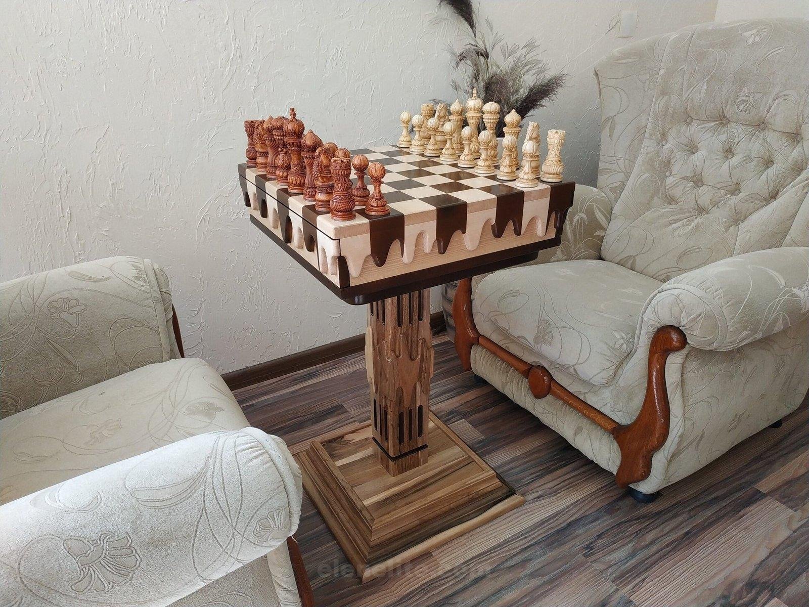 il_fullxfull.4814505756_1rfj-scaled-1.jpg Chess Set: Chess Table "Streaks of Power" with Drawers + 2 stools + pieces "Elegant Classic" - Image 1
