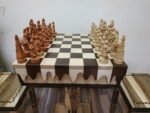 Chess Set: Chess Table "Streaks of Power" with Drawers + 2 stools + pieces "Game of Thrones" - Image 3