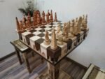 Chess Set: Chess Table "Streaks of Power" with Drawers + 2 stools + pieces "Game of Thrones" - Image 4