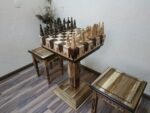 Chess Set: Chess Table "Streaks of Power" with Drawers + 2 stools + black pieces "Game of Thrones" - Image 2